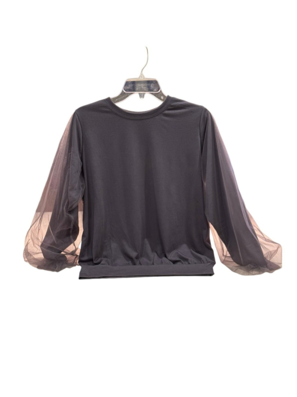 Chic Sheer Sleeve Gray Top - Size Medium